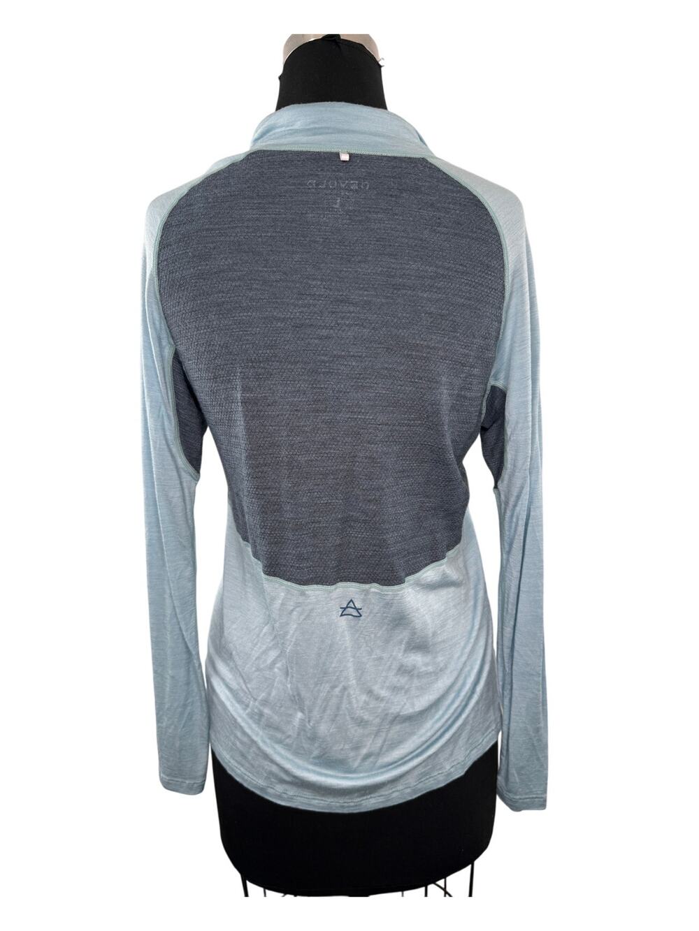 DEVOLD Blue Gray Top Merino Wool Running Zip Neck Raglan Sleeve Large L FLAW